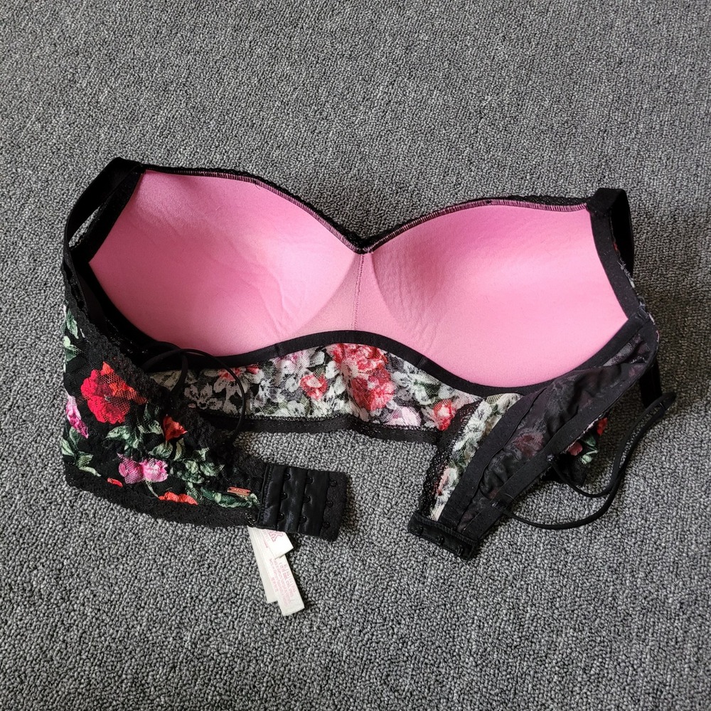 PINK Victoria's Secret Black Floral Lace Bralette with Red & Pink Embroidery - Picture 8 of 13